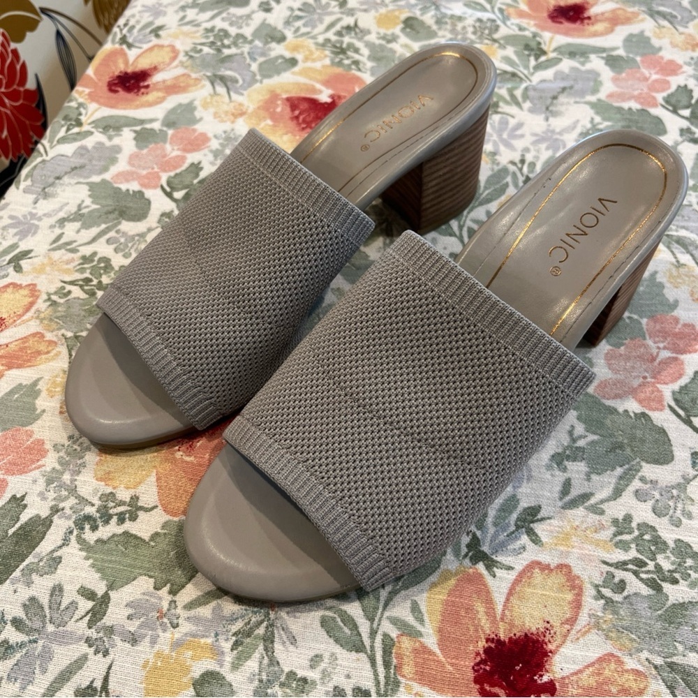 Vionic Gray Mules with Perforated Design